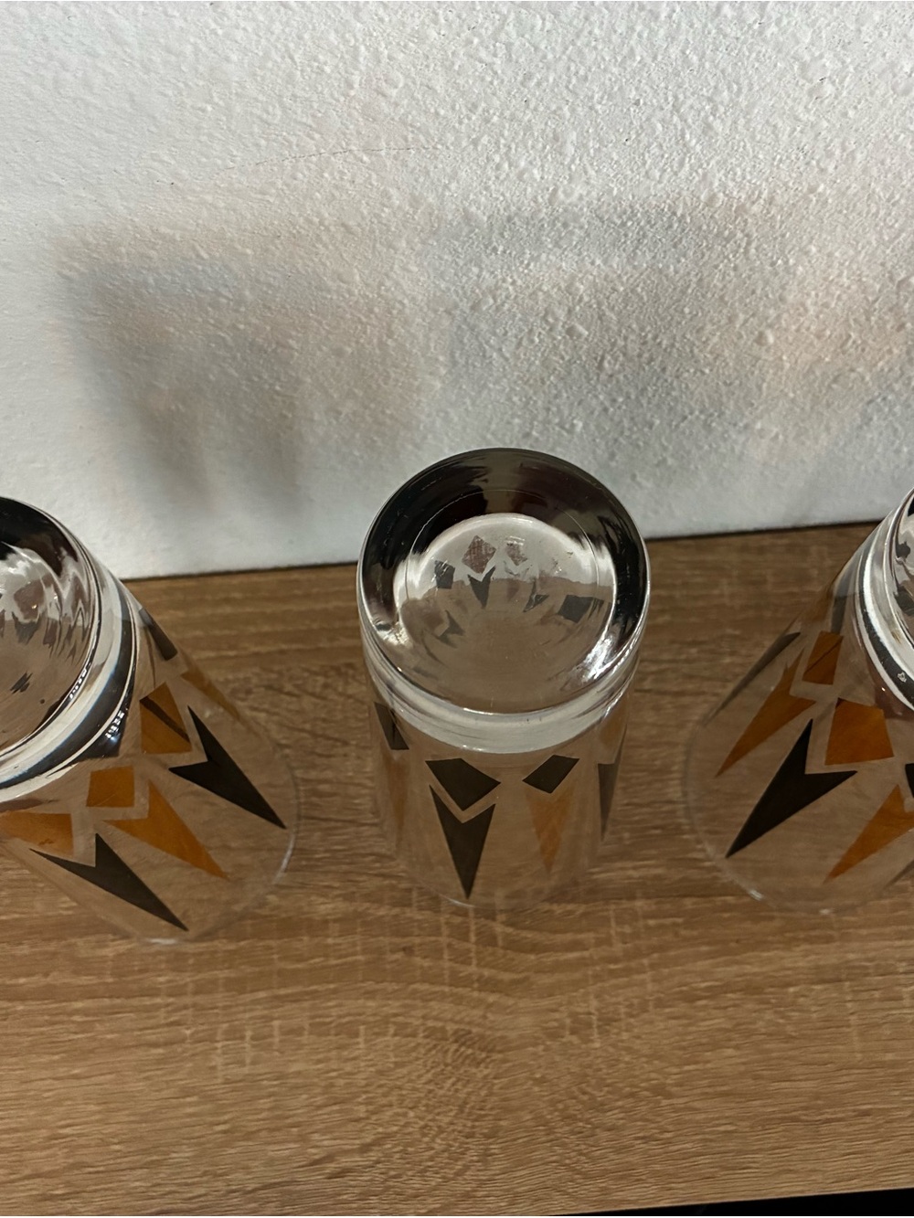 Vintage Anchor Hocking MCM Atomic Peaks Black Gold Highball Glasses Set of 3 - Picture 4 of 4